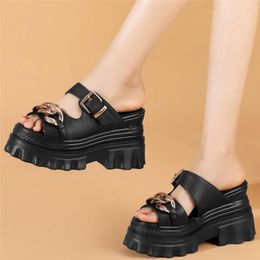 Dress Shoes Punk Platform Slippers Women Genuine Leather Chunky High Heels Gladiator Sandals Female Open Toe Fashion Sneakers Casual