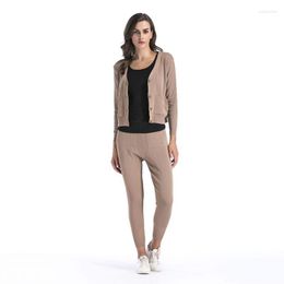 Women's Two Piece Pants CFYH Autumn Winter Women Knitted Suit Elastic Coat And Pant Set 2pcs Casual Sporting Suits
