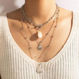 Pendant Necklaces Boho Fashion Beach Shell Necklace For Women Female Vintage Multilayer Silver Colour Punk Metal Bead Chain Jewely Gift