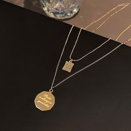 Pendant Necklaces Korea 2 Layer Good Luck Letter Necklace For Woman Multi-layer Titanium Steel Luxury Jewellery Female Top Quality