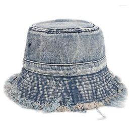 Berets Denim Material Flat Top Burrs Women Shade Fisherman'S Hat Outdoor Sun Protection Spring Autumn Basin Cap Fishing