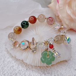 Chain Ruifan Natural Green Jade Flower Waterdrop Pendant Multicolor Rutilated Quartz Crystal Beaded Bracelet Women Fine Jewellery YBR572 230602