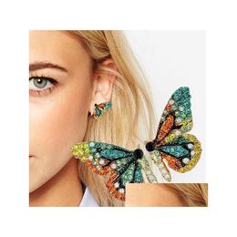 Dangle Chandelier European And American Fashion Personality Short Butterfly Ear Nail Color Drill Party Accessory Drop Delivery Jew Dhxow