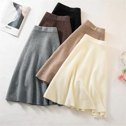 skirt Autumn Knitted Pleated Skirt Women's Midi Elastic High Waist Aline Sweater Skirt Female 2022 Winter Black Wool Long Mom Skirt