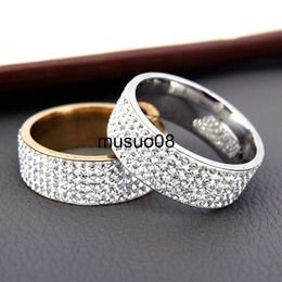 Band Rings Hot Sale Vintage Retro Style Steel Ring for Women 5 Row Clear Crystal Jewelry Fashion Stainless Steel Engagement Wedding Rings J230602