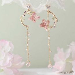 Stud New Style Flower Dangle Earrings for Women Shiny Rhinestone Long Tassel Cute Cat Earring Sweet Jewelry