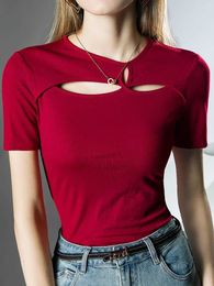 T-Shirt Summer Short Sleeve Hollow T-shirt Women's Flat Top P230602