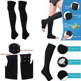 Sports Socks Compression Stockings Open Toe Graduated Calf Shaping Women Long Pressure Non-slip Silicone Knee High