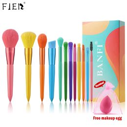 Brushes FJER 12 Pcs Rainbow Makeup Brushes for Foundation Eyeshadow Eyebrow Eyeliner Blush Powder Concealer Contour Kit