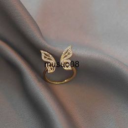 Band Rings Trendy New Fashion Silver Colour Open Dancing Moving Butterfly Rings Dainty Insect Minimalist Rings For Women Girl Jewellery J230602