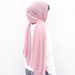 Scarves Pleated Chiffon Muslim Women Hijab Solid Islam Shawls And Wrap Plain Crinkle Wrinkle Malaysian Hijabs Wave Headscarf