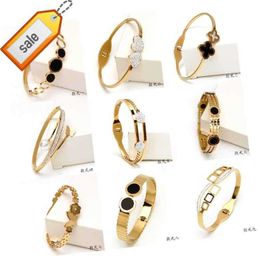 17 Models Fashion Jewellery Non Tarnish 316L Stainless Steel Bracelets Bangles CZ Diamond Clover 18k Gold Plated Butterfly Bangle