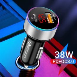 38W PD USB Car Charger LED Display 6A Quick Charge 3.0 QC3.0 Fast Charging USB Type C Phone Chargers For iPhone Samsung Huawei Xiaomi