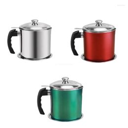 Storage Bottles Household Side Handle Oil Strainer Pot 1.3L Stainless Steel Grease Can Container With Dustproof Dropship