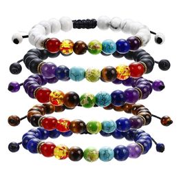 Beaded 7 Chakra Natural Stone Yoga Bracelet Turquoise Agate Healing Nce Reiki Beads Adjustable Fashion Jewellery Drop Delivery Bracelet Dh8Rl