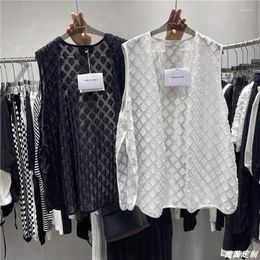 Women's Vests Spring Summer Vest Women Sleeveless Jacket Cardigan White Thin Top Checkered Black Coat Oversized Korean Fashion Clothing