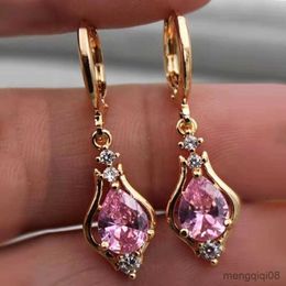 Stud Colourful Water Drop Crystal Pendant Earrings for Women Pink Gemstone Zircon Earring Wedding Ear