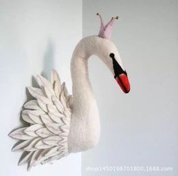 Plush Dolls 3D Animal Head Swan Wall Hanging Decoration Children's Room Nursery Girls' Birthday Gift 230601