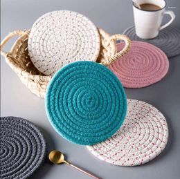 Table Mats 2pcs Round Cotton And Linen Knitting Dining Mat Coffee Cup Mug Heat Insulation Kitchen Placemat