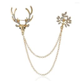 Brooches Deer Men Women Fashion Jewellery Accessories 2023 Clothing Pin And Brooch With Long Chain Party Christmas Gifts