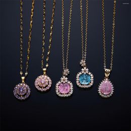 Chains Y2K Purple Crystal Waterdrop Pendant Necklace Women Blling Pink Punk Stainless Steel Clavicle Chain Jewelry