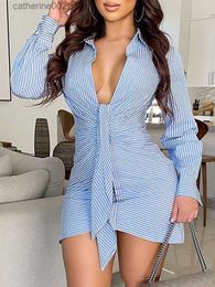 Party Dresses Women Elegant Striped Print Mini Dress Female Leisure Basic Dress Long Sleeve Tight Waist Shirt Dress for Women Sexy vestidos T230602