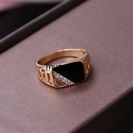 Band Rings Fashion Male Punk Rock Ring Gold-color Rhinestone Black Enamel Male Finger Rings Wedding Christmas Jewelry Party Gift J230602