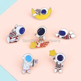 Creative Cartoon Astronaut Enamel Pins Lovely Explore Outer Space Moom Star Brooch Denim Jackets Button Lapel Pin Badge Jewelry