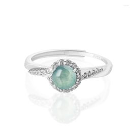 Cluster Rings S925 Silver Inlaid Natural A Jade Blue Water Ring Jadeite Fashion For Women Gifts Adjustable Jewellery Wholesale