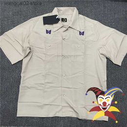 Men's T-Shirts NEEDLES Cowboy T Shirt Men Women Embroidered Butterfly Short Sleeve NEEDLES T-Shirts Buttoned Pockets Work Blouse T230602