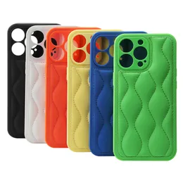 Luxury Wave Pattern Leather Vogue Phone Case for iPhone 14 13 12 11 Pro Max XR XS Durable Full Protective Soft Bumper Solid Colour Rhombus Grain Back Cover Shockproof