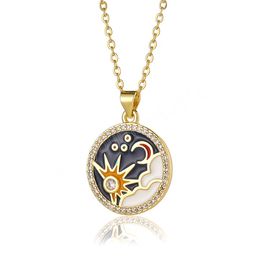 Starry Sky Art Oil Paintings Necklaces Cute Star Moon Necklace Pendant For Women Lover Romance Jewelry Gift Y2K