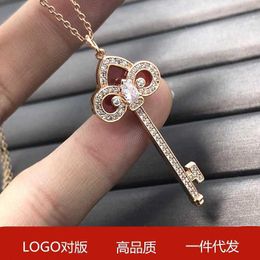 high-quality S925 Silver Chinese Red Iris Necklace 18K Rose Gold Jade Pith Flower Full Diamond Qixi Gift