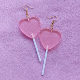 Kpop Egirl Sweet Multicolor Love Heart Lollipop Pendant Earrings for Baby Girl Women Jewellery 2022 Unique Candy Earring Korean