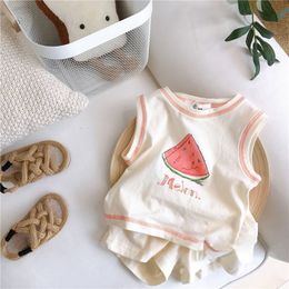 Clothing Sets Girls' cotton summer melon children's clothing 2023 handsome children's short sleeved T-shirt baby two-piece set