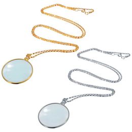 Pendant Necklaces Decorative Monocle Necklace With 5x Magnifier Magnifying Glass Pendant Gold Plated Chain Necklace For Women Jewellery J230601