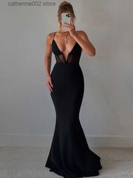 Party Dresses Zoctuo Maxi Dress Elegant Deep V Neck Clothes Solid Sexy Backless Slip Outfits For Women Sleeveless Black Gown Dresses Robes T230602