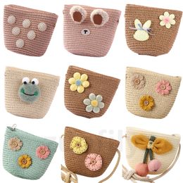 Backpacks Summer Children Girls Shoulder Bag Daisy Flower Straw Messenger Kids Keys Coin Purse Cute Princess Mini Handbag 230601