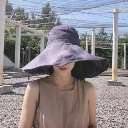 Wide Brim Hats UPF 50 Large UV-proof Foldable Travel Sun Women's Spring And Summer Sunshade Solid Color Cotton Casual Bucket Hat