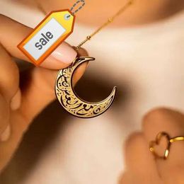 18K Gold Plated Stainless Steel Religious Arabic Word Islam Muslim Allah Moon Pendant Necklace Islamic Jewellery for Women Men