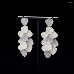Dangle Earrings TIRIM Luxury Trendy Abalone Shell Tree Leaf For Women Zircon Mirco Paved Wedding Drop Earring Fashion Jewelry