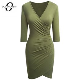 Dresses Autumn Women Classy Pure Colour Wrap Dresses Formal Business Party Bodycon Dress 1eb544