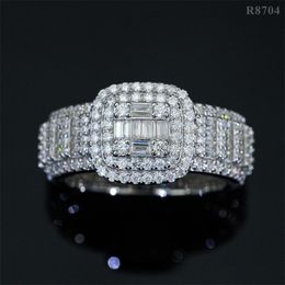 Passed Test Mens Bling Rings S925 Sterling Silver T Moissanite Diamond Ring for Men Women Party Wedding Nice Gift