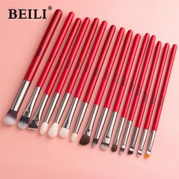 Brushes BEILI Red 15pcs Professional Makeup Brushes Set Natural Hair Eye shadow Blending Eyebrow Pony Goat Bristles makeup brushes sets