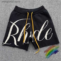 Men's Shorts New RHUDE Jacquard Drawstring Shorts Men Women 1 1 High Quality Yellow Drawstring Rhude Knit Shorts Breeches T230602