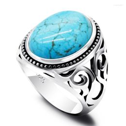 Cluster Rings Pattern 925 Sterling Silver Men's Ring Large Turquoise Punk High Jewelry Luxury Gift Wholesale Drop