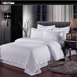 White Streak Hotel bedding sets queen king 4pcs bed set Solid Colour duvet cover bed sheet cotton for Guest Room home textile