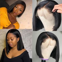 Short Bob Wig Bone Straight Human Hair Wigs for Black Women Pre Plucked Natural Black Brazilian Hair Closure Wig