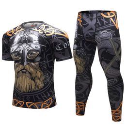 Men's Tracksuits Men's Viking Print Training Set Men Running Sets Compression Quick Dry Sports Suits Skinny Tights Clothes Gym Fitness Sportswear J230601