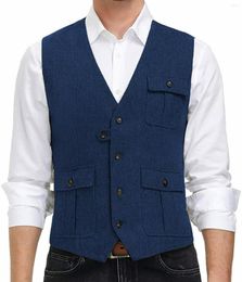 Men's Vests Herringbone Men's For Men Wool Tweed Casual Waistcoat Formal Business Vest Groomsmen Wedding